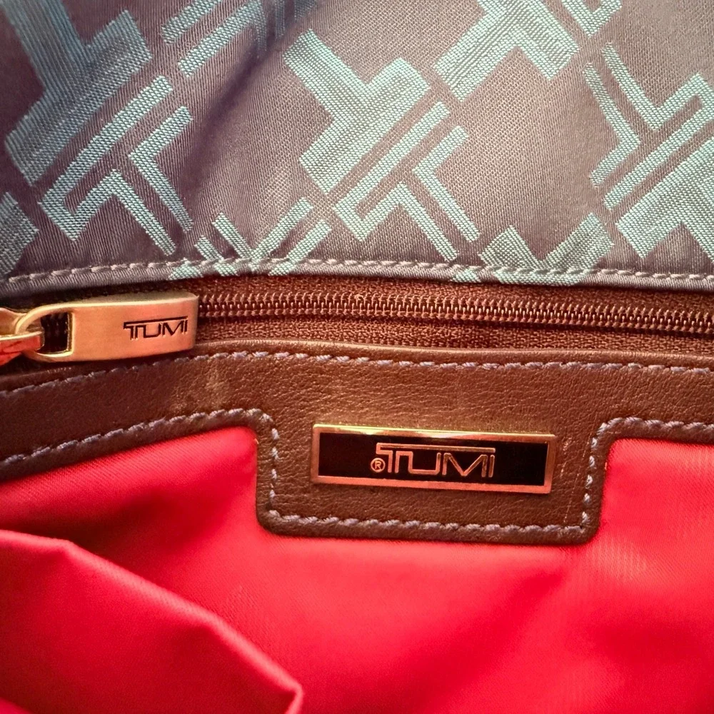 Tumi Blue Jacquard Monogram Leather Trim Crossbody Messenger Bag, Medium